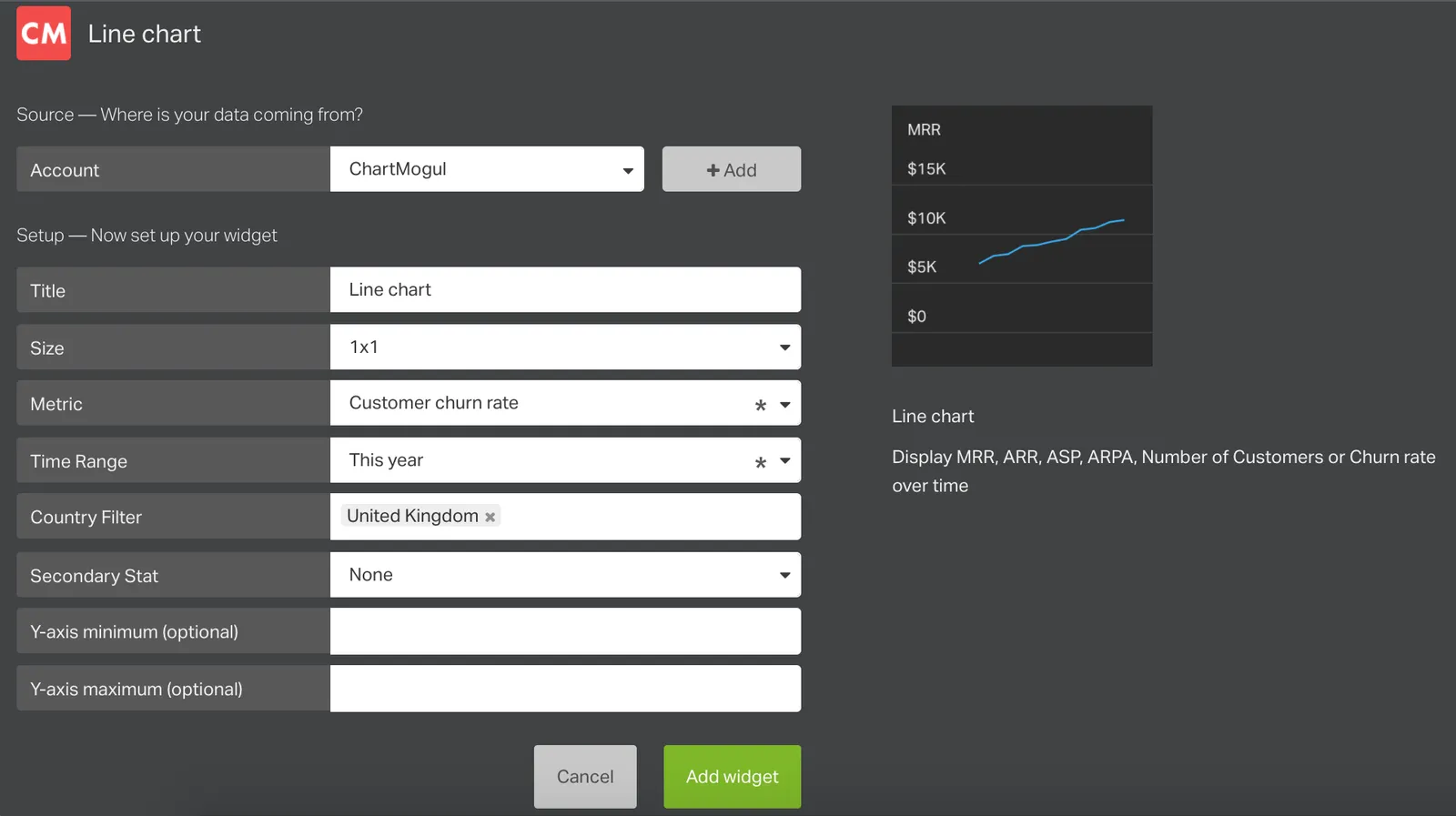 The ChartMogul connection within Geckoboard.
